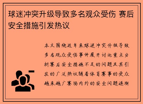 球迷冲突升级导致多名观众受伤 赛后安全措施引发热议