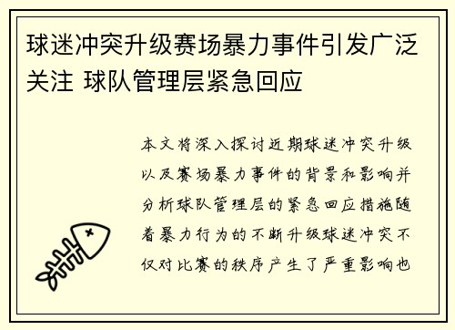 球迷冲突升级赛场暴力事件引发广泛关注 球队管理层紧急回应